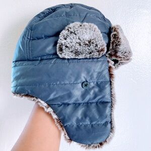 Kids Blue Winter Hat with Faux Fur Lining